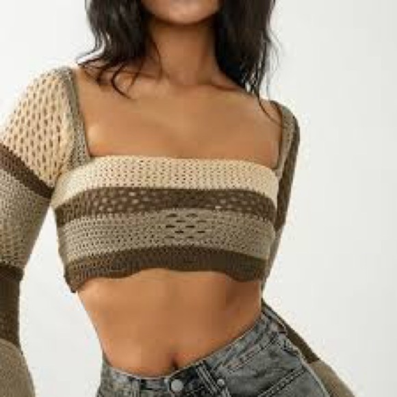 Striped Knit Crop Top - Brown and Tan - Picture 5 of 11